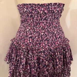 ISABEL MARANT ETOILE purple ditsy floral smocked ruffle tiered tiered mini skirt